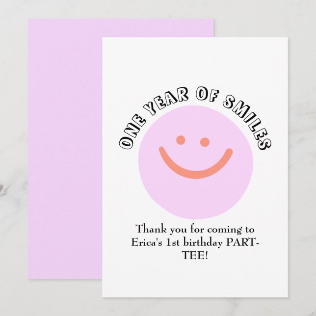 Cartão De Agradecimento UM ANO DE SMILILES Aniversário Criança adicionar d (Frente/Verso)