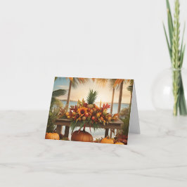 Cartão De Agradecimento Um Banquete de Ação de Graças em um panorama tropi