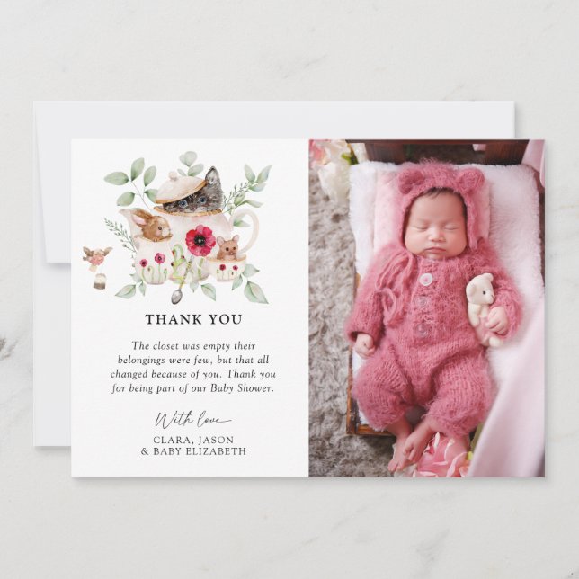 Cartão De Agradecimento "Um Bebê está a criar" Tarde Chá de fraldas de chá (Frente)