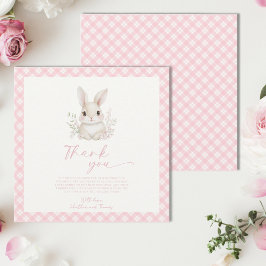 Cartão De Agradecimento Um Chá de Bebê de Coelhinho Rosa Xadrez