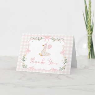 Cartão De Agradecimento Um ganso bobo Coquette Rosa Xadrez 1º Aniversário