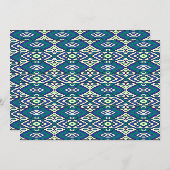 Cartão De Agradecimento Um padrão simétrico de motivos azuis num tecido (Frente/Verso)