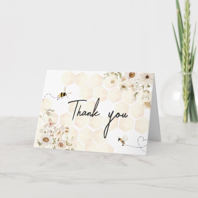Cartão De Agradecimento Um Pequeno Chá de fraldas De Abelhas De Mel (Frente)