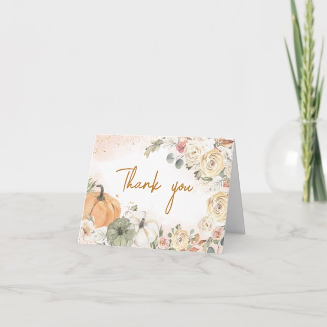 Cartão De Agradecimento Um Pequeno Chá de fraldas De Abóbora (Frente)