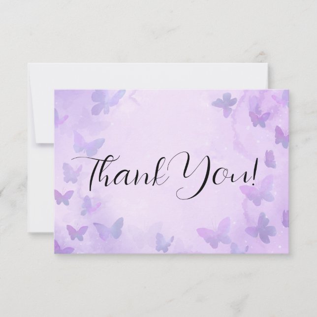Cartão De Agradecimento Um pequeno Chá de fraldas roxo de borboleta (Frente)
