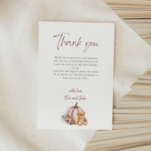 Cartão De Agradecimento Um Pequeno Urso De Pumpkin Vintage Floral Pumpkin