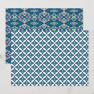 Cartão De Agradecimento Um tapete azul e branco simétrico com mo intricado