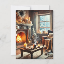 Cartão De Agradecimento Uma cena de inverno aconchegante junto à lareira q