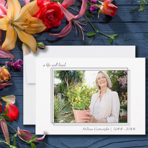 Cartão De Agradecimento Uma Foto Funeral Tripla Fronteira de Uma Vida Bem