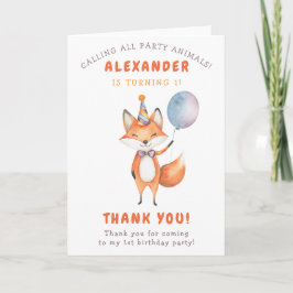 Cartão De Agradecimento Uma pequena festa de aniversário da raposa