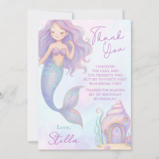 Cartão De Agradecimento Under the Sea Mermaid Sea Purple Girl 1st Birthday