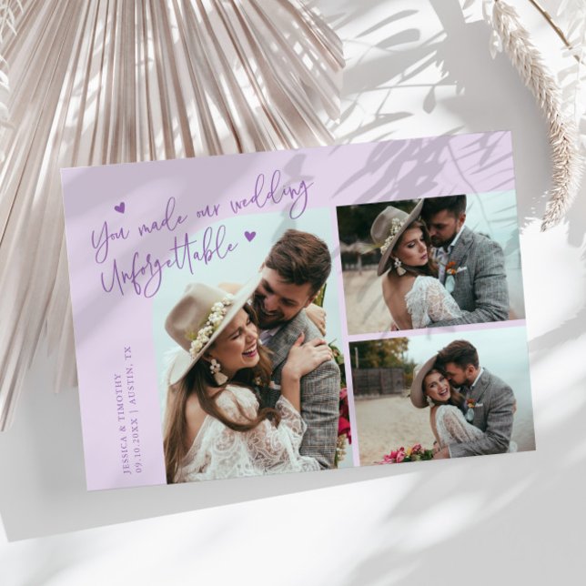 Cartão De Agradecimento Unforgettable Wedding Lilac Multi Photo (Criador carregado)