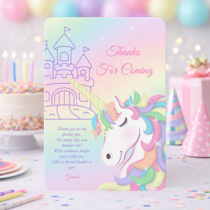 Cartão De Agradecimento Unicórnio Arco-Íris Pastel Magico Aniversário