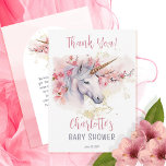 Cartão De Agradecimento Unicórnio Místico | Chá de fraldas de Garota Flora<br><div class="desc">Apresentamos o nosso Design de Mística de Unicórnio e Rapariga Floral Cor-de-Rosa "Obrigado". Mergulhe num mundo encantador enquanto se prepara para celebrar a chegada de um pequeno. Essa coleção requintada apresenta um monocórnio majestoso como ponto focal, graciosamente adornada com delicadas flores cor-de-rosa e colocado contra um pano de fundo de...</div>