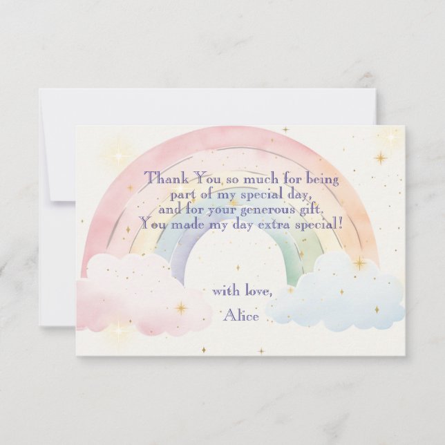 Cartão De Agradecimento unicórnios mágicos e arco-íris anos (Frente)