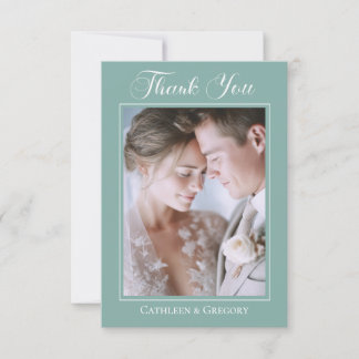Cartão De Agradecimento Upload de Foto Caligrafia de Casamento Floral Verd