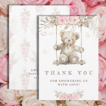 Ursa Beige Adocicado Flor de Rosa em Aquarela
