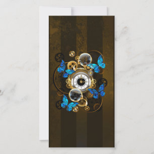 Cartão De Agradecimento Ursinhas Steampunk e Borboletas Azuis
