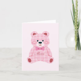 Cartão De Agradecimento Ursinho Gingham Rosa