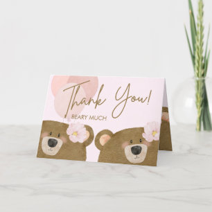 Cartão De Agradecimento Ursinho Rosa Que Podemos Brindar Chá de fraldas De