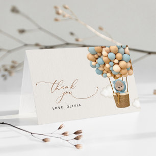 Cartão De Agradecimento Urso, Balões Azuis, Balão de Ar Quente, Chá de fra