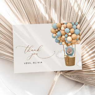 Cartão De Agradecimento Urso, Balões Azuis, Balão de Ar Quente, Chá de fra