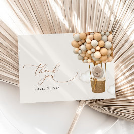 Cartão De Agradecimento Urso, Balões de Beige, Balão de Ar Quente, Chá de 