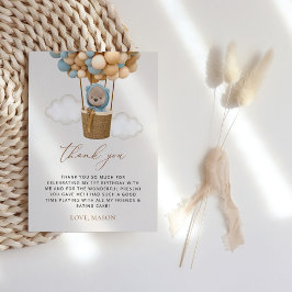 Cartão De Agradecimento Urso Bastante, Balões Azuis, Primeiro Aniversário