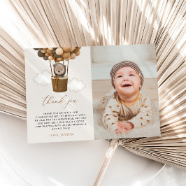 Cartão De Agradecimento Urso Bastante, Balões Marrons, Primeiro Aniversári