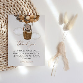 Cartão De Agradecimento Urso Bastante, Balões Marrons, Primeiro Aniversári