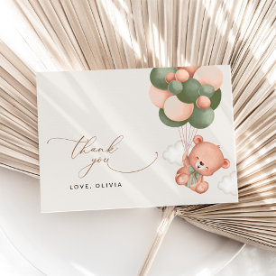 Cartão De Agradecimento Urso Bebê, Urso Teddy, Balões Verdes, Chá de frald