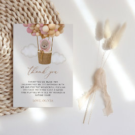 Cartão De Agradecimento Urso Bonito, Balões Rosa, Primeiro Aniversário