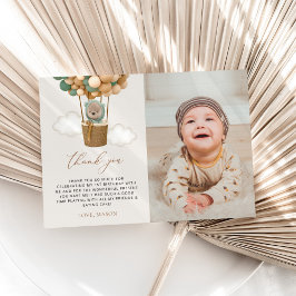 Cartão De Agradecimento Urso Bonito, Balões Verdes, Primeiro Aniversário