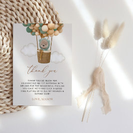 Cartão De Agradecimento Urso Bonito, Balões Verdes, Primeiro Aniversário