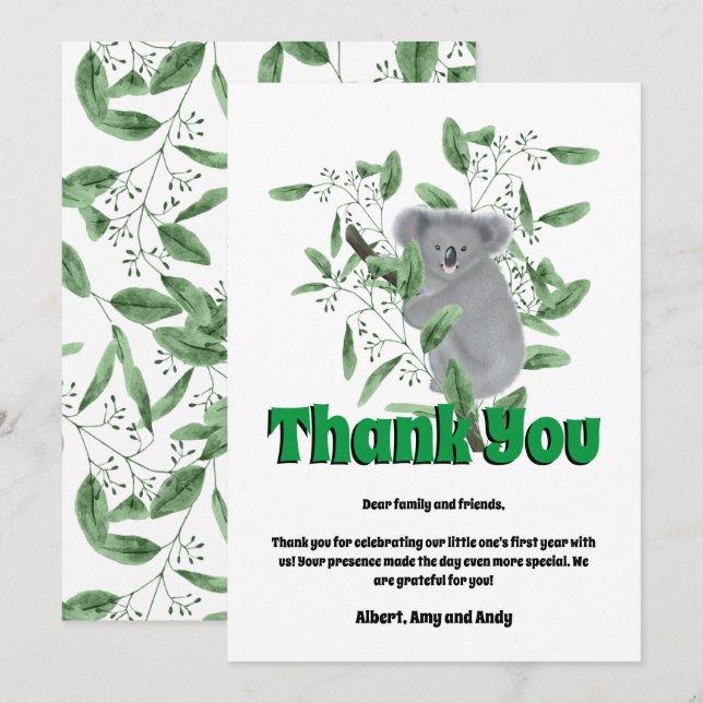 Cartão De Agradecimento Urso Coala Fofo Subindo uma Árvore de Eucalipto (Frente/Verso)