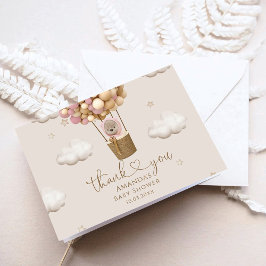 Cartão De Agradecimento Urso com Chá de fraldas de Garotas Balões