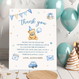Cartão De Agradecimento Urso de 1º Aniversário Urso Balão Azul