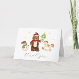 Cartão De Agradecimento Urso de Natal Floresta de Inverno Chuveiro de Bebê