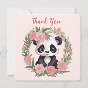 Cartão De Agradecimento Urso de Panda Adorável com Flores