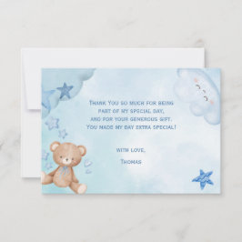 Cartão De Agradecimento urso de pelúcia azul aquarela para crianças