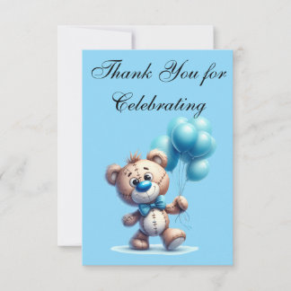 Cartão De Agradecimento Urso de pelúcia com balões azuis
