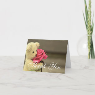 Cartão De Agradecimento Urso de Pelúcia Com Rosa Obrigado