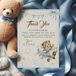 Cartão De Agradecimento Urso de pelúcia de primeiro aniversário Avião Azul