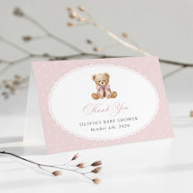Urso de Pelúcia, Laço Rosa, Bolinhas Rosa, Chá de