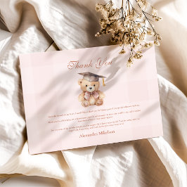 Cartão De Agradecimento Urso de Pelúcia Rosa de Formatura da Pré-Escola