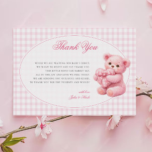 Cartão De Agradecimento Urso de pelúcia rosa gingado Churrasco de bebê neu