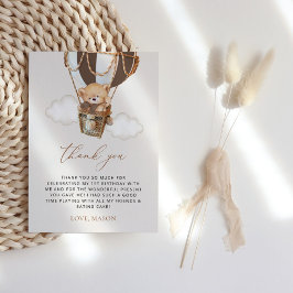 Cartão De Agradecimento Urso de Teddy, Balão de Ar Quente Castanho, Primei