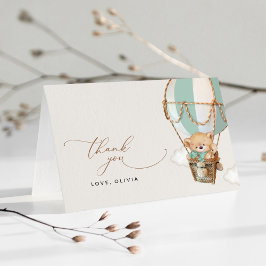 Cartão De Agradecimento Urso de Teddy, Balão de Ar Quente Verde, Chá de fr