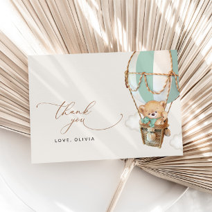 Cartão De Agradecimento Urso de Teddy, Balão de Ar Quente Verde, Chá de fr