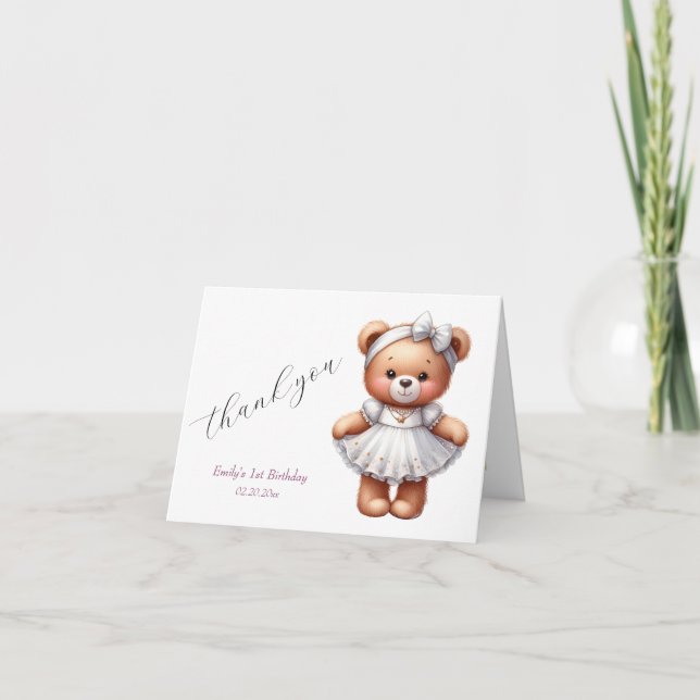 Cartão De Agradecimento Urso de Teddy Bonito com Balões e Presentes (Frente)